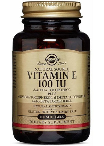 Vitamin E 100 IU Mixed Tocopherols 100 Softgels Solgar (256720423)