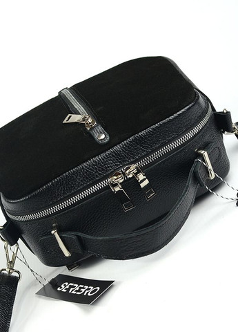 Замшевая черная маленькая женская сумка кросс-боди на плечо, мини сумочка из натуральной кожи и замш Serebro (266423755)