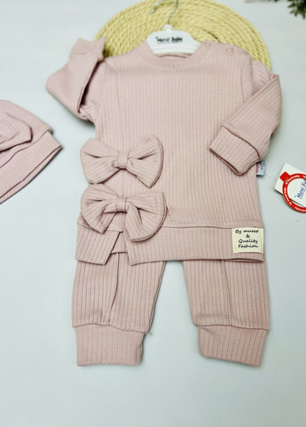 Светло-розовый демисезонный костюм 3-ка с шапочкой бантик для девочек Murat baby