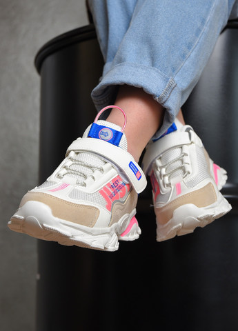 Молочные демисезонные кроссовки подросток для девочки молочного цвета текстиль на шнуровке Let's Shop