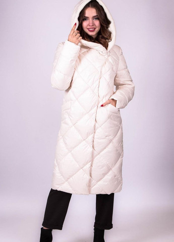 Молочне зимнє Пальто теплое женское 9158 плащевка молочнй Актуаль
