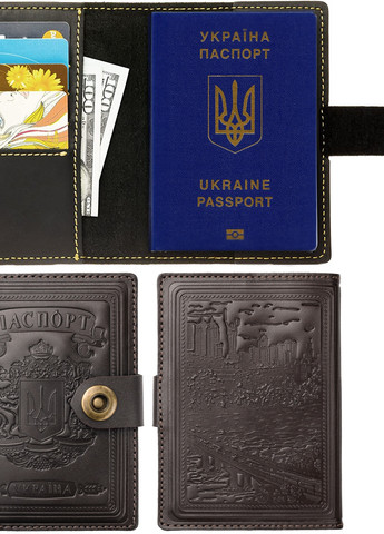 Шкіряна обкладинка для паспорта Villini 001 Глянцевий Коричневий Martec (258925337)