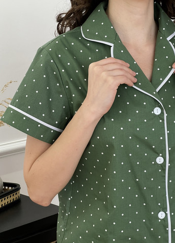 Зеленая всесезон женский домашний комплект сатиновый (шорты + рубашка короткий рукав)) рубашка + шорты Cosy