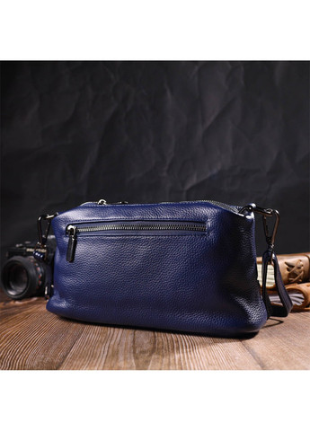 Шикарная сумка на три отделения из натуральной кожи 22137 Синяя Vintage (260359813)