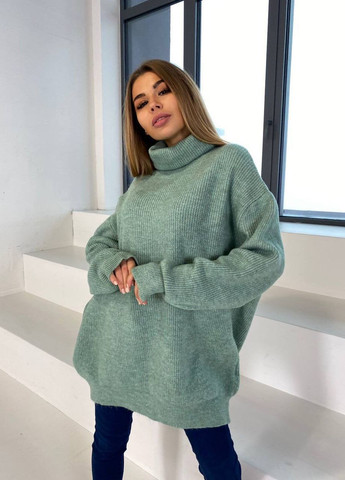 Бірюзовий зимовий базовий теплий жіночий светр під горло з турецької в'язки, якісний бірюзовий светр No Brand р-1557-0101 1