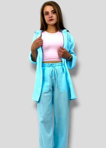 Літній костюм з мусліну Штани + Сорочка (блакитний) No Brand 004 (259447461)