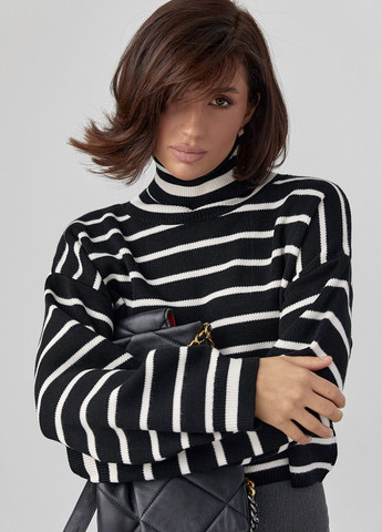 Чорний демісезонний укорочений светр у смужку oversize - чорний Lurex