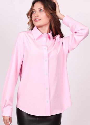 Розовая демисезонная блузка - рубашка женская 051 однотонный софт розовая Актуаль