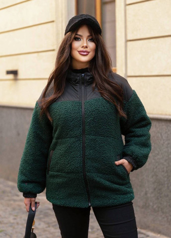 Зелена жіноча куртка тедді колір смарагдовий р.50/52 444471 New Trend