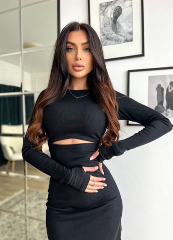 Красивый вечерний костюм юбка + топик с вырезом для пальчика, нежный приталённого костюм из турецкого рубчика No Brand 102-1 (270745871)