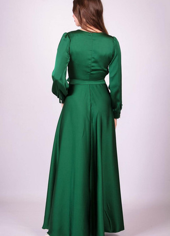 Зеленое вечернее платье нарядное женское 923057 однотонный атлас зеленое Актуаль