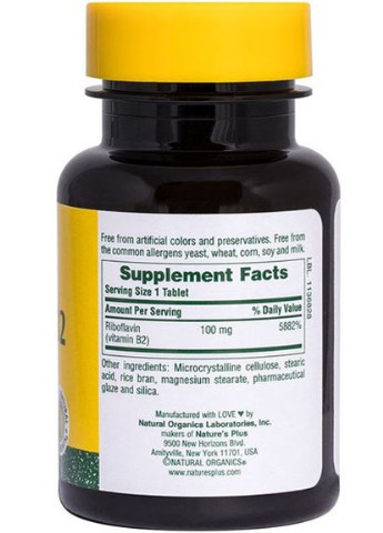 Nature's Plus Vitamin B2 100 mg 90 Tabs NTP1630 Natures Plus (256724375)