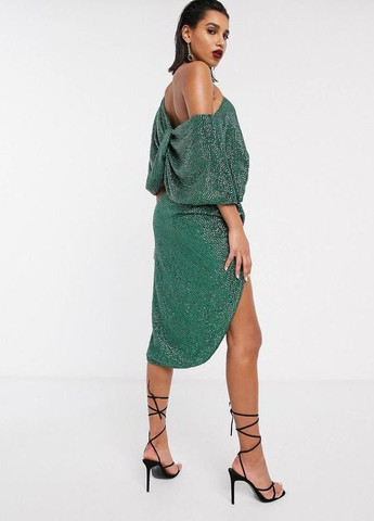 Зеленое асимметричное платье миди с пайетками edition Asos