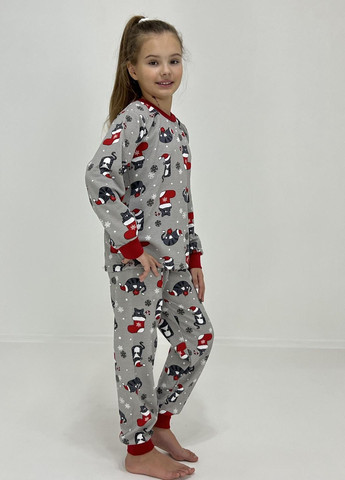 Серая зимняя пижама детская байка новогодние сапожки 140 серая 11849985-2 Triko