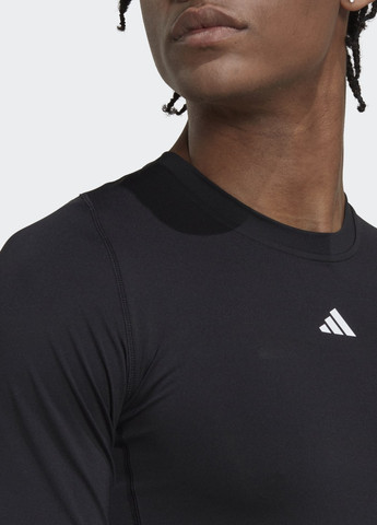 Лонгслів для фітнесу Techfit adidas логотип чорний спортивні