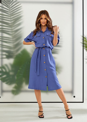 Синее женское платье-рубашка цвет джинсовый р.42/44 435710 New Trend