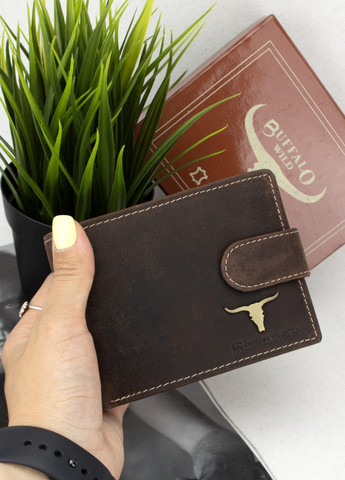 Чоловіче шкіряне портмоне на кнопці -02L BAW TAN коричневе DNK (259294511)