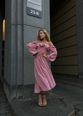 Рожева кежуал, вечірня жіноча сукня софт No Brand