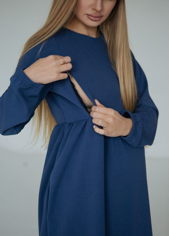 Синее деловое платье для беременных и секретом для кормления HN