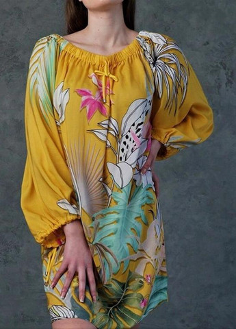 Туника платье пляжное свободного кроя One size Желтая с растительнм принтом Julliana 17142S Toccata (259214544)