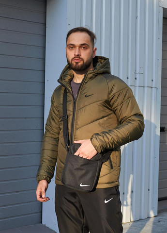 Оливковий (хакі) демісезонний комплект із куртки, штанів та барсетки No Brand