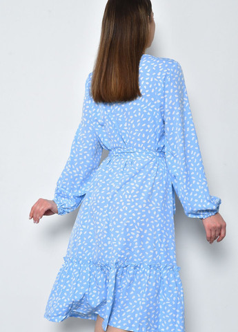 Голубое кэжуал платье женское шифоновое голубого цвета баллон Let's Shop в горошек