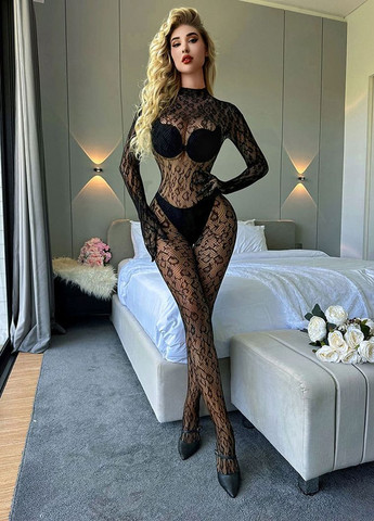 Сексуальный соблазнительный эротический бодистокинг боди комбинезон сетка – эротическое белье Langsha леопардовый чёрный откровенный полиамид, эластан