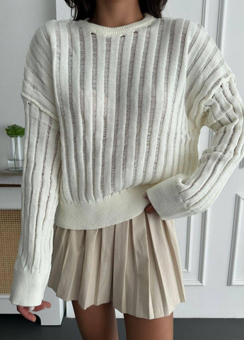 Бежевый свитер с ажурным плетением No Brand