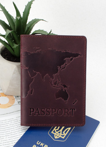 Обкладинка шкіряна на закордонний паспорт "Карта" (бордова) HandyCover (261406363)