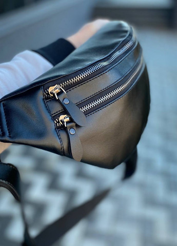 Нагрудная сумка бананка экокожа черного цвета универсальная Space Freeport No Brand (258260650)