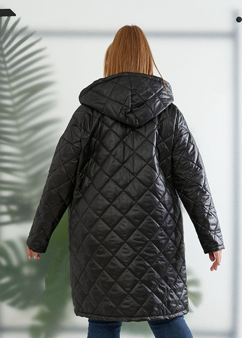 Черная женская тёплая куртка до колена черная р.52/54 391471 New Trend