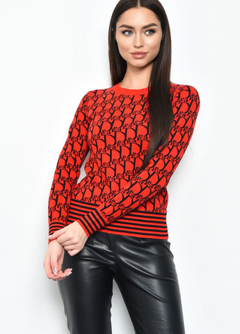 Червоний демісезонний светр жіночий з принтом червоного кольору пуловер Let's Shop