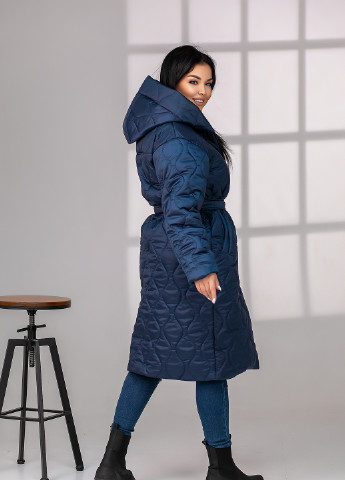 Синее зимнее Женское зимнее теплое длинное пальто InFashion