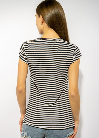 Бесцветная летняя футболка женская в полоску (черно-бежевый) Time of Style