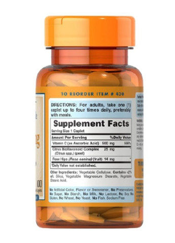 Puritan's Pride Vitamin C-500 mg with Bioflavonoids & Rose Hips 30 Caplets Puritans Pride (256721103)
