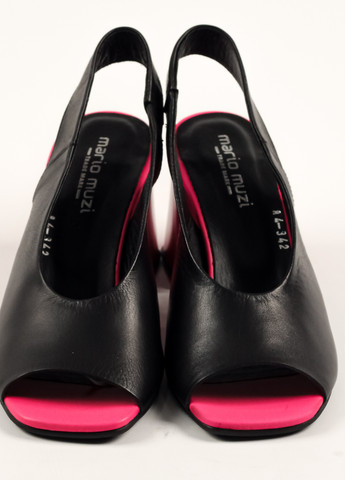 Черные босоножки на каблуке черные с розовым каблуком Mario Muzi на резинке