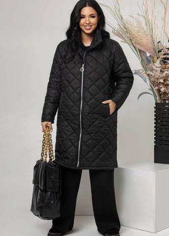 Черная зимняя куртка женская черного цвета батал Let's Shop