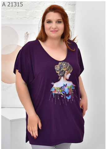 Фіолетова літня жіноча футболка большого размера SK