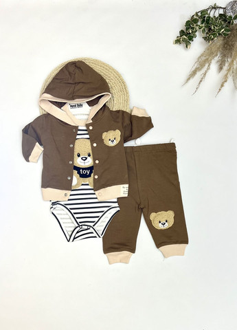 Коричневий демісезонний костюм для хлопчика (кофта + боді + штани) Murat baby