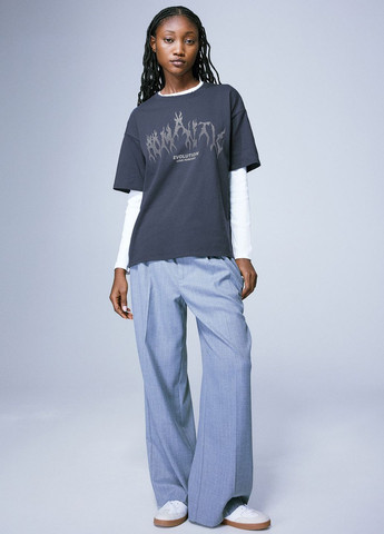 Сіра всесезон оверсайз-футболка з принтом з коротким рукавом H&M