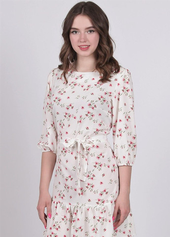 Молочное кэжуал платье женское 539 цветы розовый софт молочное Актуаль