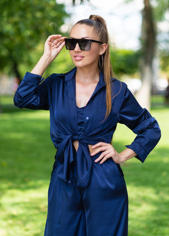 Женский костюм из шелка Армани рубашка и штаны Темно-синий Maybel (260632330)