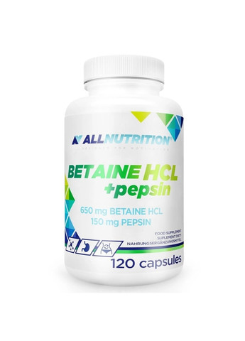 Гидрохлорид Бетаина + Пепсин Betaine HCL + Pepsin - 120 капсул Allnutrition (269461986)
