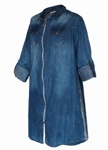 Темно-блакитна кежуал сукня-сорочка джинсова бавовняна туреччина темно-голубий LedTeks