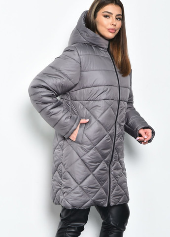 Сіра зимня куртка жіноча напівбатальна єврозима сірого кольору Let's Shop