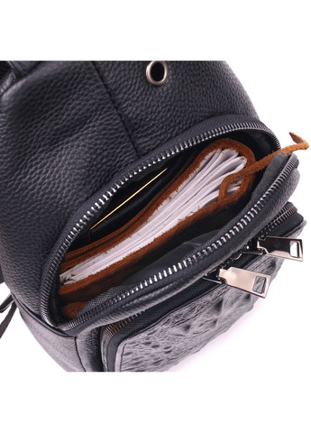 Чоловіча сумка слінг із натуральної фактурної шкіри 21400 Чорний Vintage (258286206)