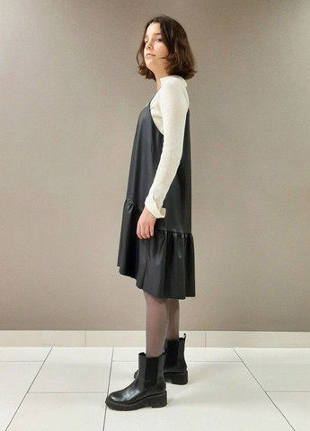 Черное кэжуал женское платье-комбинация мини, черное, экокожа No Brand