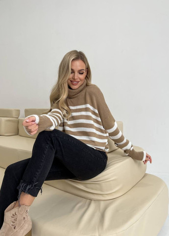 Женский полосатый свитер цвет кемел/молочный р.42/46 444014 New Trend (266424171)