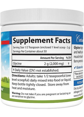 Glycine Powder 100 g /50 servings/ Carlson Labs (260478961)