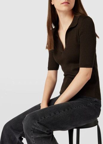 Коричневая женская футболка-поло демисезон,коричневый, NA-KD
